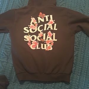 Anti social social club, black flower, and butterfly hoodie